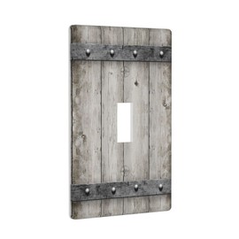 Rustic Wood Barn Door Gray 1 Gang Single Toggle Light Switch Plate Cover Decorative Wall Plates Faceplate for Home Room Kitchen Office