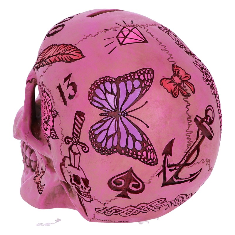 Nemesis Now Pink Traditional Tribal Tattoo Fund Skull Money Box,