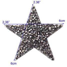 Star Patches Embroidered Sticker Rhinestone Iron On Badge,Crystal Applique Pack of 5 Pieces (ash Gray)