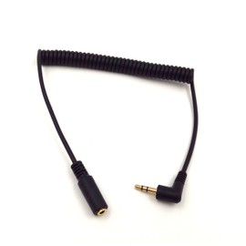 Qaoquda 3Ft Gold Plated 3.5MM Male to Female AUX Audio Stereo Input 90 Degree Spring Coiled Spiral Extension Cable Black (TRS 3.5M/F)
