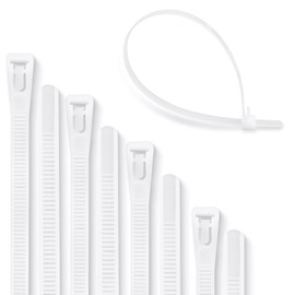 Meccion Reusable Cable Ties, Pack of 100, UV-Resistant, Strong Nylon, Removable Cable Ties with 50 kg Tensile Strength (200 mm x 4.8 mm, White)