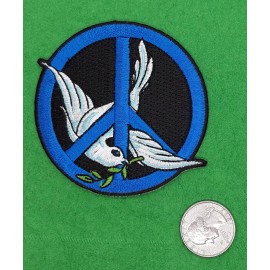 Blue Peace Sign With Dove Iron On Sew On Embroidered  3 1/2" X 3 "