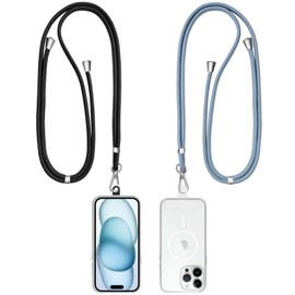 WOOZ 2 PACK Phone Lanyard Strap with Patch, Adjustable Nylon Neck Strap Necklace Phone Compatible with Most Smartphones Black+Bluegrey