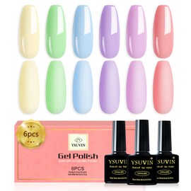 YSUVIN Macaron Semi-Permanent Nail Polish, 6 Colors Pink Blue Sky Yellow Cyan Nails, Soak Off UV/LED Lamp Diy Manicure Nail Art Set, 8ml