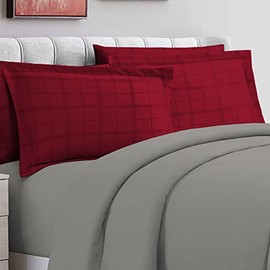 Red Big Checked Bedding Cotton King Size Pillow Cases 2 Pc, 300 Thread Count 100% Long Staple Cotton Checks Pillow Cover, Sateen King Pillow Cases 50 x 90cm (Damask Bedding Set) - Pizuna