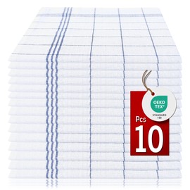 Pataya Cotton Tea Towels, Set of 10, 100% Coton, Oeko-TEX Certified, Extremely Absorbent Drying Towels, Kitchen Towels, Washable up to 90 °C, Blue