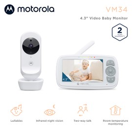 Motorola Baby Monitor-VM34 Video Baby Monitor W/Camera, 1000ft Range no WiFi 2.4 GHz Wireless, 4.3" Screen, 2-Way Audio, Manual Pan/Tilt, Digital Zoom, Room Temp Sensor, Lullabies, Night Vision