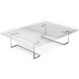 Flip-Free Crispmaster 1st Ever 4-Inch Elevated Roasting & Baking Rack for 360° Heat Stainless Steel Wings, Fries, Chicken, Veggies, Turkey, Roasts, Baking Pan for Oven or Grill 17” x 13”