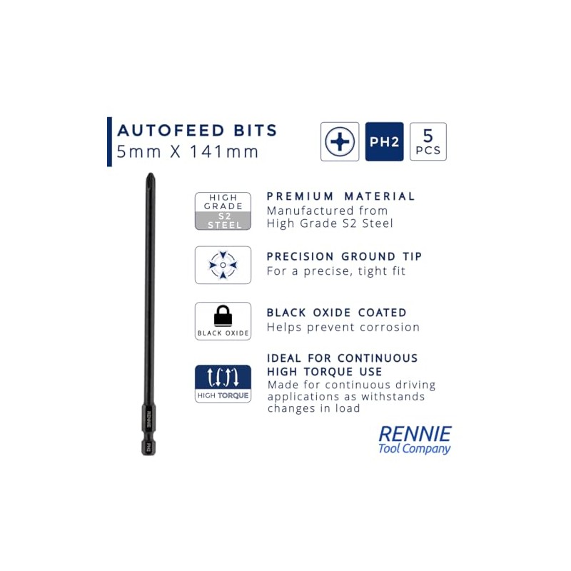 5 x Rennie Tools 141mm Long PH2 Compatible with Makita
