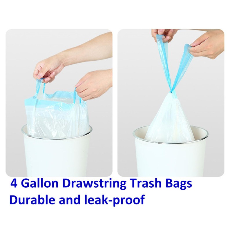 100pcs Small Tear-Free Drawstring Trash Bags 1.1 Mil 4 Gallon