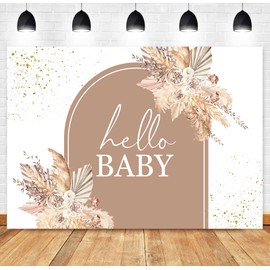 Sensfun Boho Baby Shower Backdrop Pampas Grass Flower Rainbow Arch Hello Baby Shower Photography Background for Girls Bohemian Baby Shower Party Decorations Banner Supplies 7x5ft