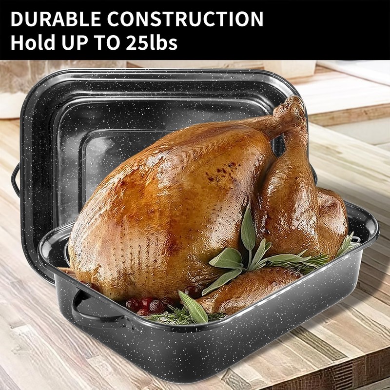 JY COOKMENT Roasting Pan With Lid and Rack, 21' Rectangular,