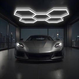 Meticply Hexagonal Garage Light, LED Honeycomb Garage Light, Easy Install, Super Bright Workshop, Car Detailing Shop, Basement, Gym, Wash Room Ceiling Lighting