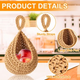 Pack of 2 Hanging Fruit Baskets, Braided Hanging Basket Kitchen for Fruit Storage, Fruit Basket Hanging Wall with Hooks, Fruit Basket in Bohemian Style for Storage Kitchen