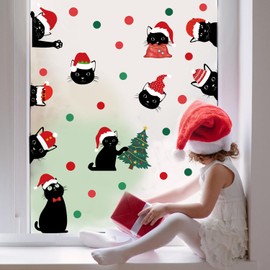 LHIUEM 3D Christmas Wall Decals Santa Claus Reindeer Eve Merry Christmas Decals Funny Xmas Sledge Removable Big Moon Winter Wall Clings for Living Room Bedroom Classroom