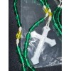 Vintage Catholic Green / Yellow & White Cross Rosary 16"