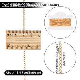 Beebeecraft 5M/16.4 Feet 2.1mm 18K Gold Plated Brass Flat Cable Chain Bulk Link Long Chain Necklace Findings for DIY Jewelry Making Supplies