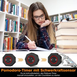 Visual Timer Desk Productivity Timer with Gravity Sensor, Cube Digital Countup Timer 1,3,5,15,30,60,90 Minutes Countdown Timers, Octagon Pomodoro Timer for Kids Study Kitchen Cooking Office（Black）