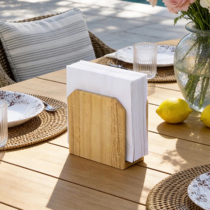Farmhouse Napkin Holder, Solid Rubberwood Vertical Stand, Sturdy Kitchen &