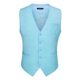 HISDERN Chaleco de traje para hombre con 3 bolsillos para traje o esmoquin, Azul, Large