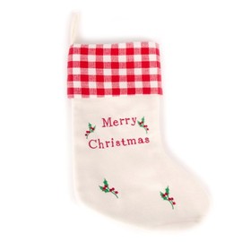 WeRChristmas 48 cm Strumpf mit Englischer Aufschrift Merry Christmas Stickerei mit Dekoration, Rot/Weiß