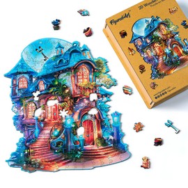 Figured'Art Wooden Puzzle for Adults and Children, 200 Pieces, Enchanted House, Original Design, 25 x 28.9 cm, Unique Shape with Premium Wooden Box