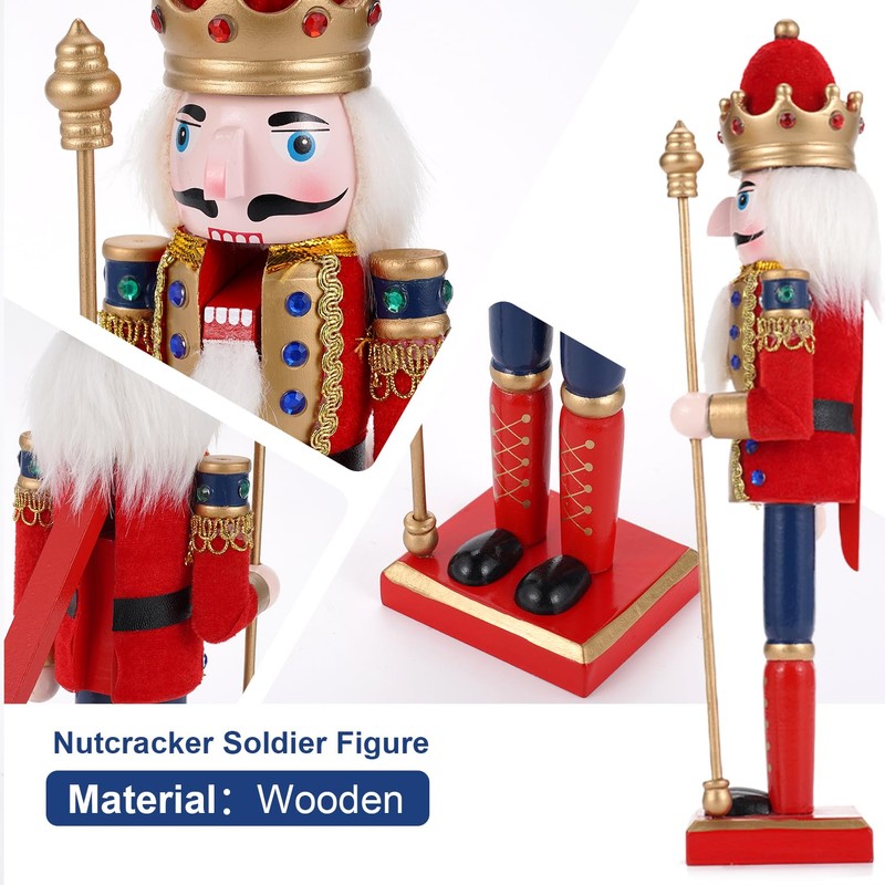 COMBIUBIU 30CM Wooden Nutcracker Christmas Decorations,Wooden Nutcracker Figures,Festive Collectible Nutcracker