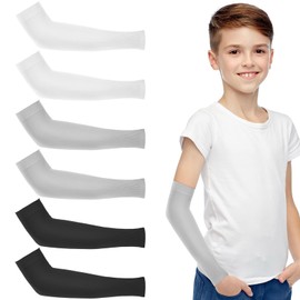 Basketball Arm Sleeve Youth 3 Pairs Youth Compression Sleeve Volleyball Basketball Arm Sleeves Kids For Boys Girls Black White Gray