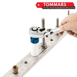 TOMMARS Flex-Head Stubby Ratchet Set, 1/4", 3/8", 1/2" Drive Flexible Mini Small Ratchet Handle Wrench 72-Tooth Quick-Release Reversible Gift for Men Mechanic Hand Tools