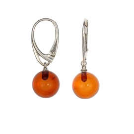Artisana Jewellery Amber Earrings Ball Earrings Made of Amber and 925/000 Sterling Silver, 925/000 sterling silver Baltic Amber, Baltic amber