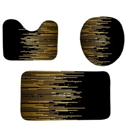 CAPSCEOLL Bathroom Rug Set of 3,Banner with Gold Lines Decoration on The Black 3 Pieces Bath Mats Set for Bathroom,Non-Slip Washable Cover Floor Rug for Kitchen Bathroom Bedroom