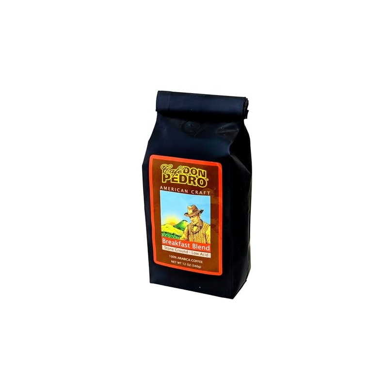 Cafe Don Pedro Breakfast Blend Low-Acid Coffee, 12 oz bag,