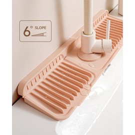 Kitchen Sink Splash Guard, 6°slope sink splash guard behind faucet, Faucet Mat Splash Catcher, Longer Silicone Sink Mat, Mat Protectors for Kitchen Sink (Grey, 24 inch)