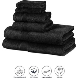 Boston Linen Co. 6 Piece Bath Towels Set, 2 Hand Towels 2 Bath Towels and 2 Washcloths, 100% Cotton Luxury Hotel Quality, Soft & Premium Feel High Absorbent for Spa, Gym and Hotels - Black