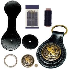 3world SW2271 Leather Craft Trial Introduction Kit, Key Chain, Genuine Cow Leather, Cut, Pre-Drilled, Needles, Thread Included, SW2271 Black (OL Eagle)
