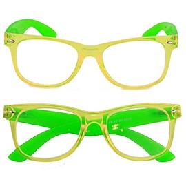V.W.E. 2 Pairs Transparent Neon Color Deluxe Reading Glasses - Comfortable Stylish Simple Readers Magnification (Yellow/Green, 1.75)