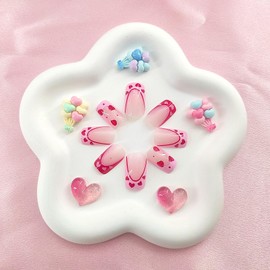 Valentine's Day Press on Nails Square Medium French Tip Fake Nails with 5D Bow Lines Strawberry Design Heart Glue on Nails Nude Full Cover False Nails Glossy Valentines Stick on Nails for Women 24Pcs