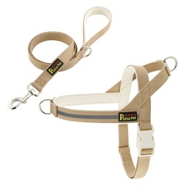 Plutus Pet Cotton Dog Harness and Leash Set, Reflective and Soft Padded, Quick Fit Vest Harness, for Small, Medium and Large Dogs, Beige, L