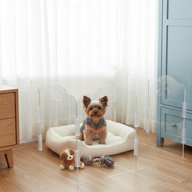 Transparent Acrylic Dog Gate Indoor, Free-Standing Pet Gate, 16" Height (Size S) Foldable 6 Modular Panels, Dog Fence for Doorways, Hallways, Stairs, No Drilling, Perfect for Puppies and Small Pets