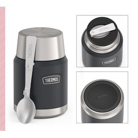 Thermos ICON Food Jar 0.47 L, Dark Grey Matte Graphite, Food Jar 470 ml, Double-Walled 18/8 Stainless Steel, Keeps Warm and Cold, with Folding Spoon, Non-Slip Base, Completely Leak-Proof