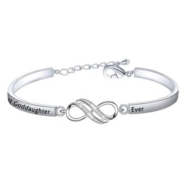 Christian Jewelry Godmother Gift Goddaughter Gift Best Godmother/Goddaughter Ever Infinity Bracelet Religious Baptism Gift Christening Bracelet Gift (Goddaughter-silver)