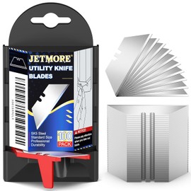JETMORE 100 Pack Utility Knife Blades, Box Cutter Blades with Dispenser, SK5 High Carbon Steel Heavy Duty Utility Knife Replacement Blades, Standard Size Sharp Blade for Most Box Cutter