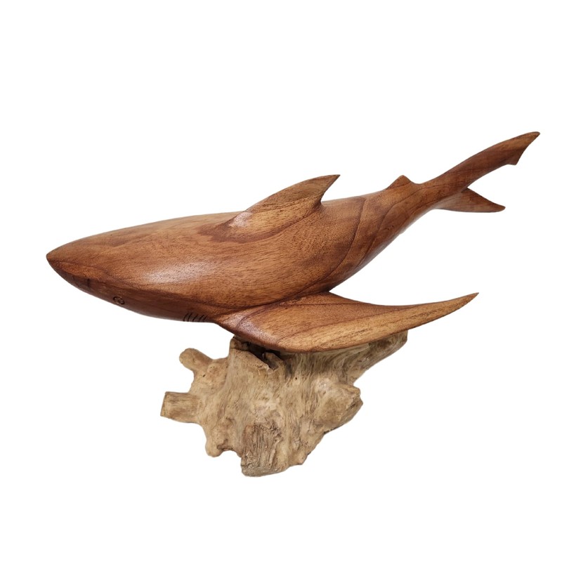 Shark LG Hand Carved Wood MACO Shark on Wood Coral