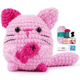 Vanttokeey Crochet Kit for Beginners, Crochet Animal Kit with Complete Amigurumi Starter Set & Step-by-Step Video Tutorials for Creative Newbies (Cat)