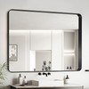 Black Metal Framed Bathroom Mirror for Wall, Rounded Rectangle Mirror,