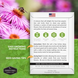 Survival Garden Seeds - Bee Pollinator Mix Seed for Planting - Packet with Instructions to Plant and Grow Annual & Perennial Flowers to Feed Bees in Your Home Garden - Non-GMO Heirloom Varieties