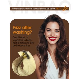 VINBAO U Tip Hair Extensions Hair Light Brown To Platinum Blonde Utip Hair Extensions Human 50Strands U Tips Human Hair for Women U Tip Real Human Hair Extensions 16inch 40g (#UTip8T60, 16'')