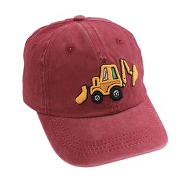 KABAKE Cute Embroidery Excavator Kids Baseball Cap Adjustable Cotton Washed Vintage Cowboy Hat for Boys Girls Age 2-8 Red