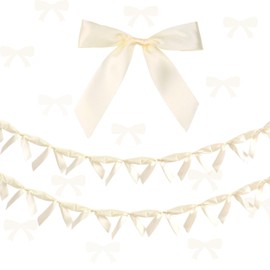 Bow Garland Decor Premium Satin Bachelorette Party Decorations, Ivory Wedding Arch Backdrop Kit for Engagement, Bridal Shower, Baby Shower Decor