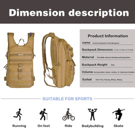 MOSISO Tactical Hydration Pack Backpack, Lightweight Military Daypack Water Backpack Rucksack Bladder Bag with 3L Water Bladder for Outdoor Sports, Hiking,Climbing,Running,Cycling,Biking, Khaki